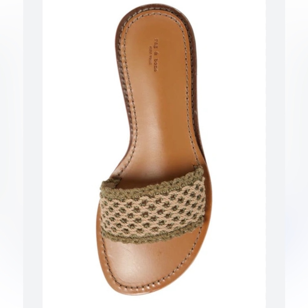 Rag & Bone Melrose slide flat sandals in warm Khaki green